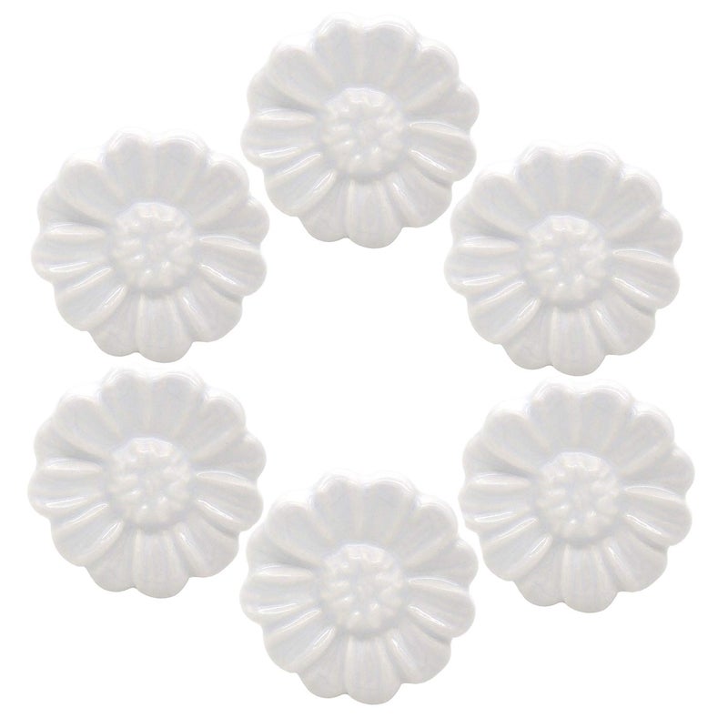 Tecrio 6PCS Vintage Floral Daisy Ceramic Dresser Drawer Knobs Elegant Cabinet Cupboard Door Hardware Pull Handles w/Screws White - Image 1